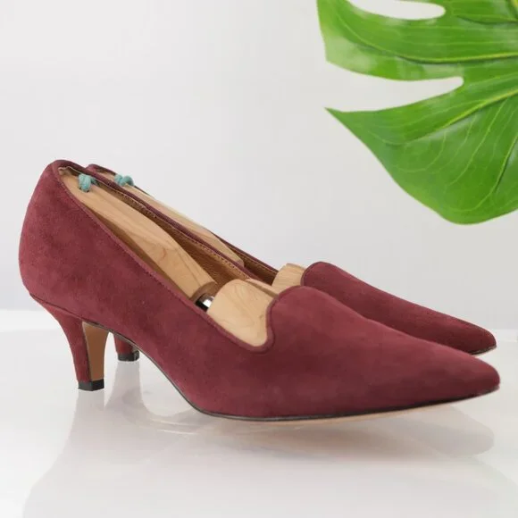 Clarks Womens Sage Elfin Pump Size 7.5 Burgundy Suede Pointed Kitten Heel Shoe - Picture 13 of 13